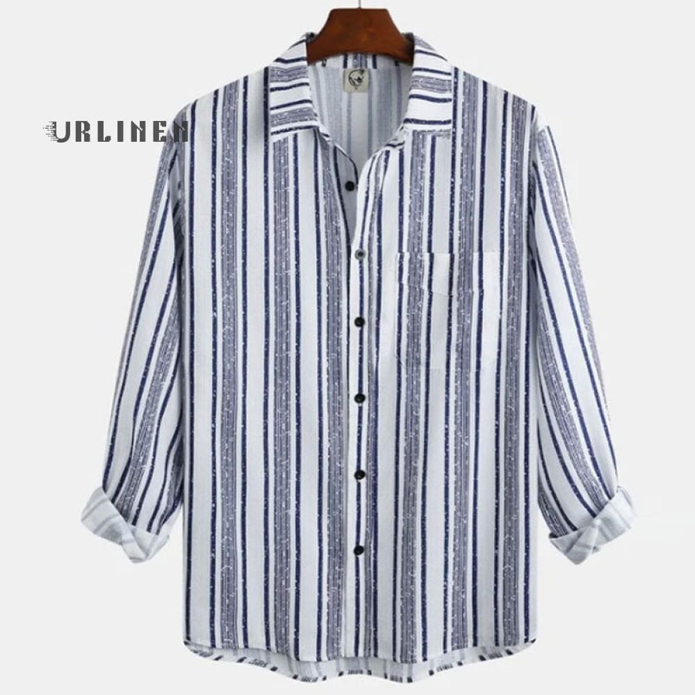 Chemise manche longue à rayure vintage en lin pour homme