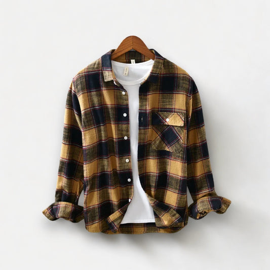 Korean plaid long-sleeve shirt