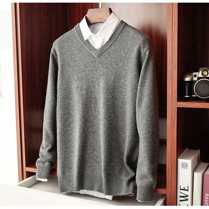 Antonios Wool Winter V-Neck Sweater Men