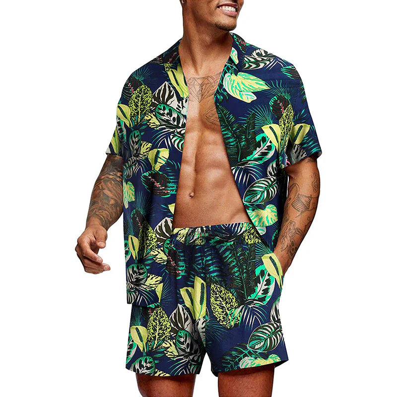 Antoniosclothing Hawaiian casual summer print set 2 piece ( T-Shirt+Shorts)