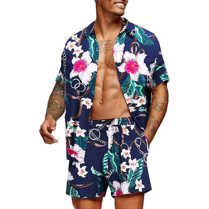 Antoniosclothing Hawaiian casual summer print set 2 piece ( T-Shirt+Shorts)