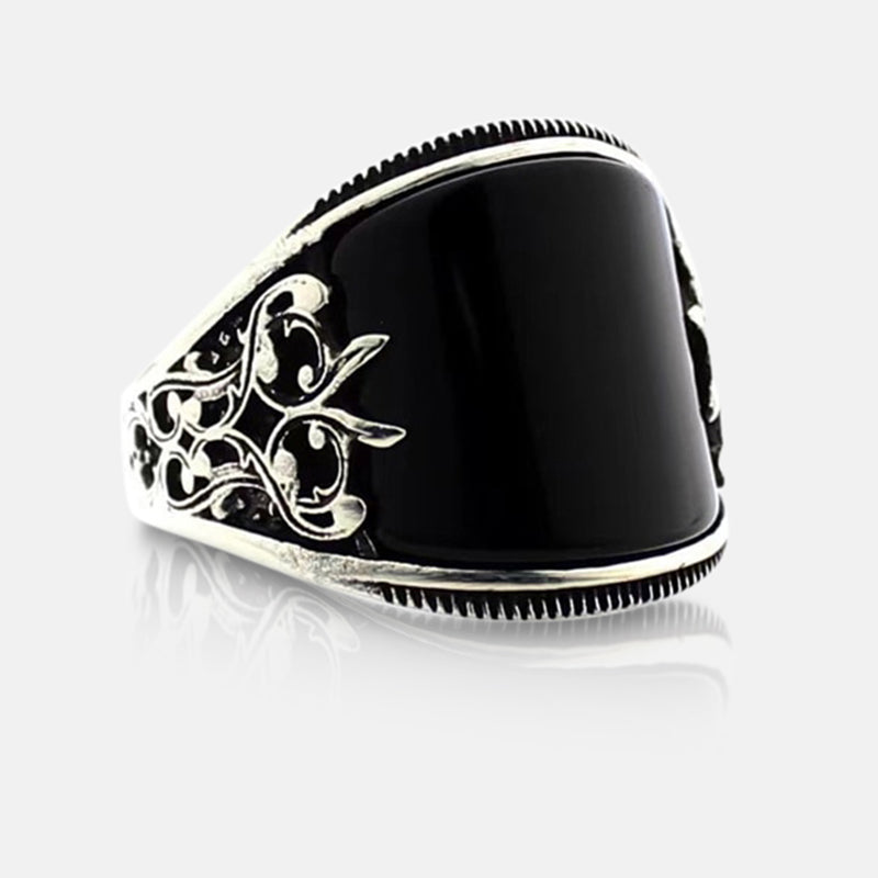 Antonios Stainless Steel Black Ring Men