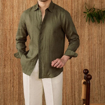 Relaxed fit casual long sleeve shirt linen