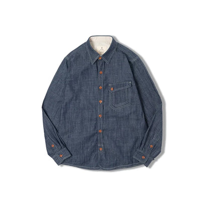 RETRO denim solid long-sleeve shirt