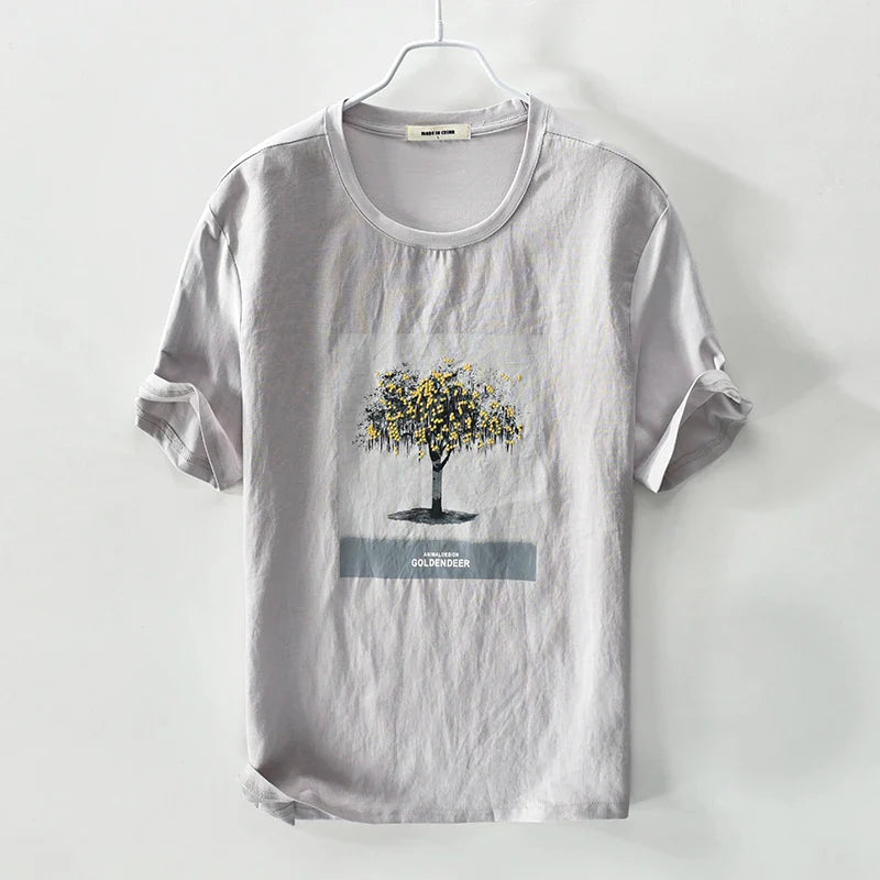 Tree print slim fit summer t-shirt