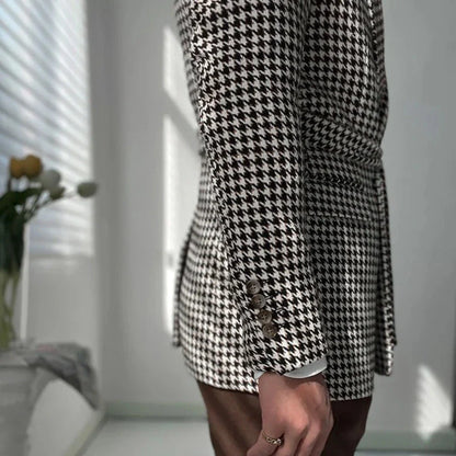 Houndstooth woolen retro suit blazer