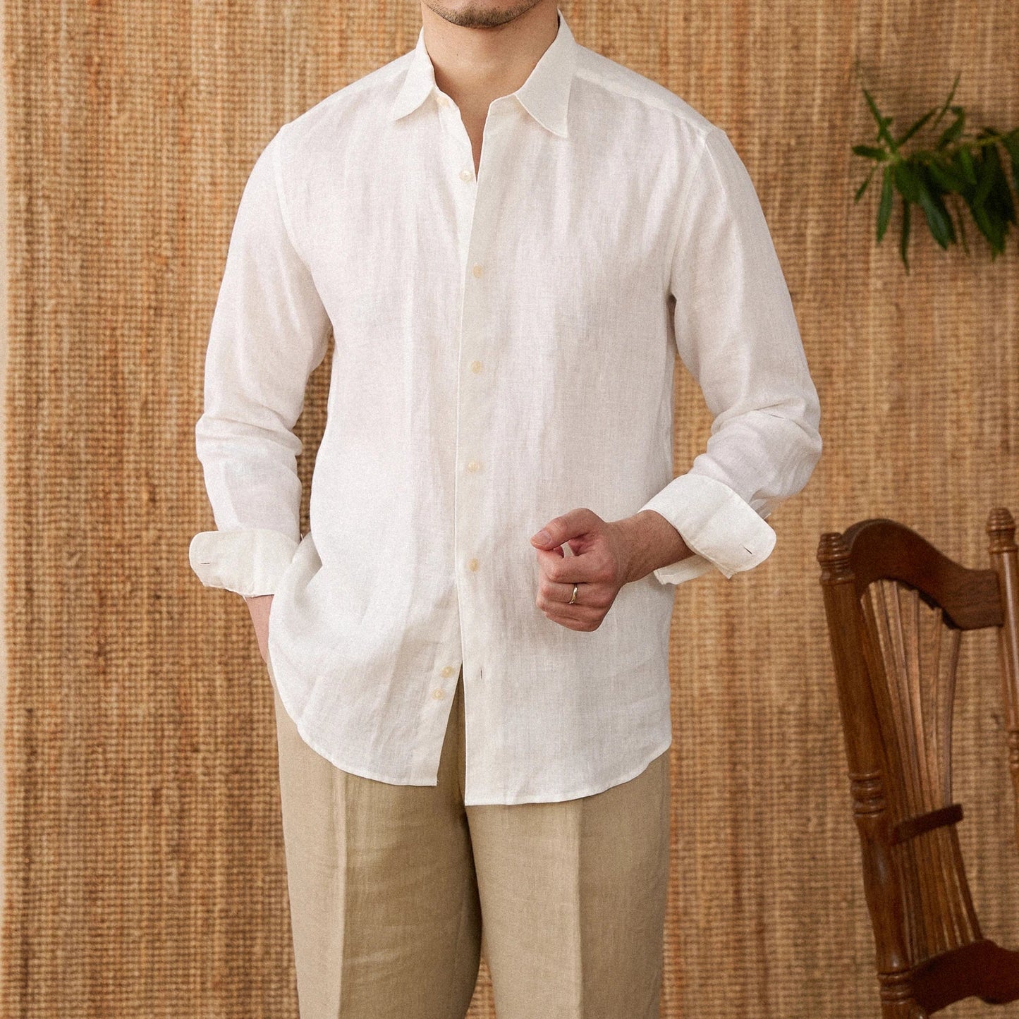 Relaxed fit casual long sleeve shirt linen