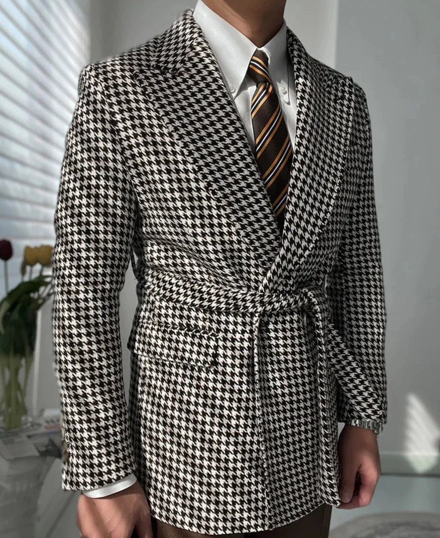 Houndstooth woolen retro suit blazer