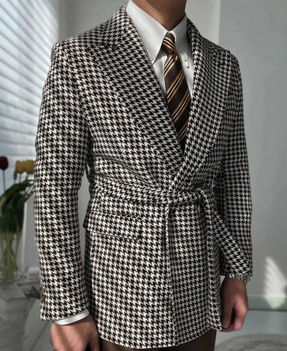 Houndstooth woolen retro suit blazer