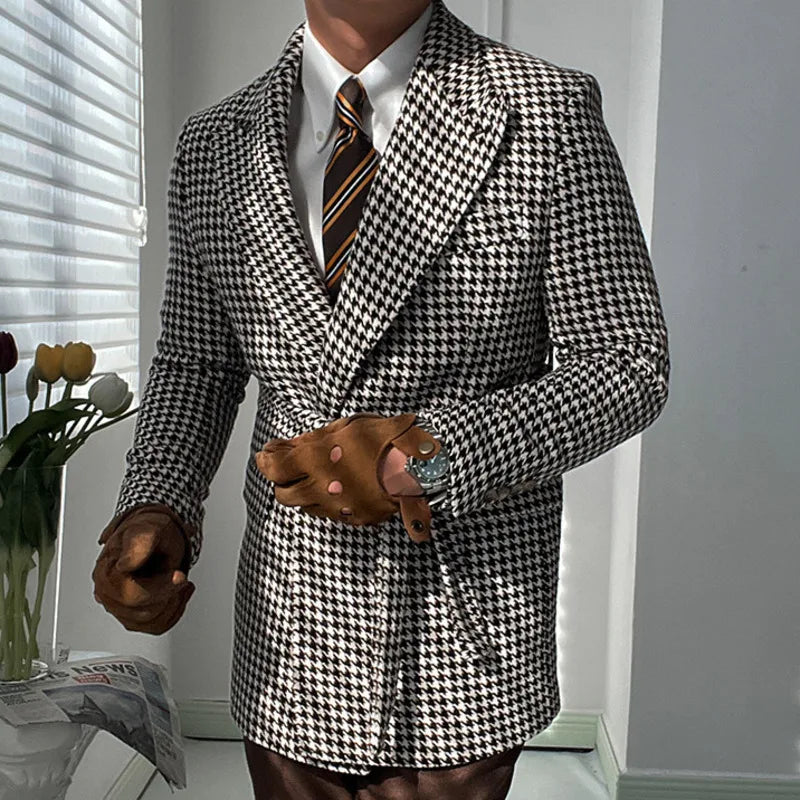 Houndstooth woolen retro suit blazer