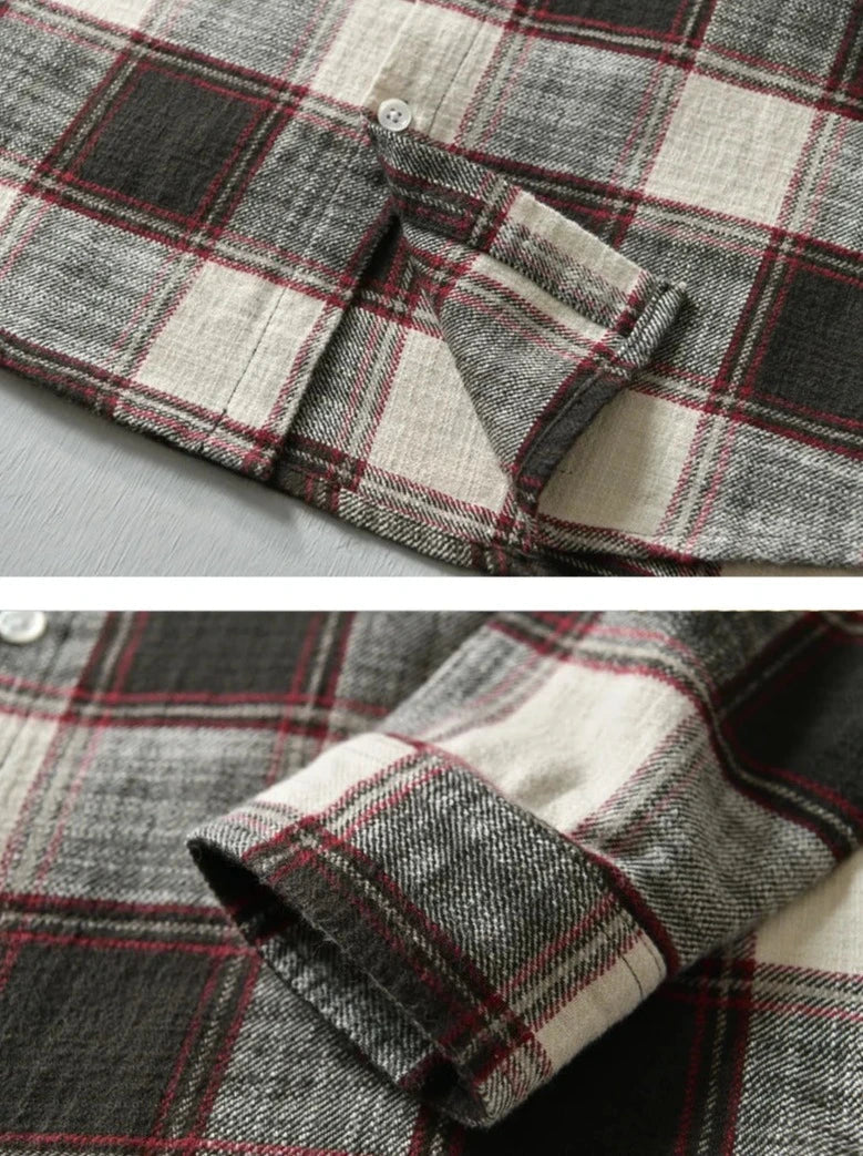 Korean plaid long-sleeve shirt