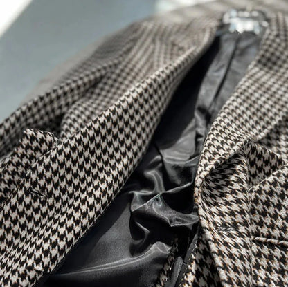 Houndstooth woolen retro suit blazer