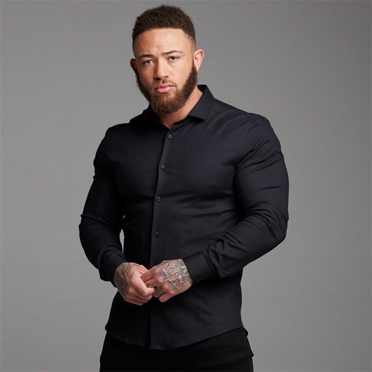 AntoniosClothing Cotton Elastic Long Sleeve Shirt Muscular-Fit