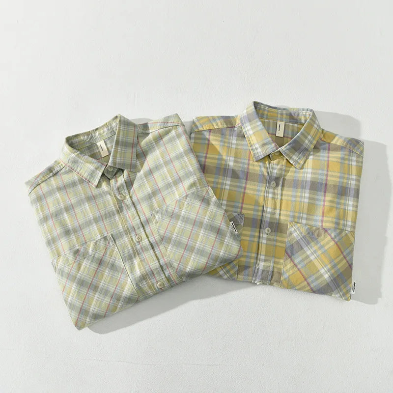 RETRO cotton summer plaid shirt