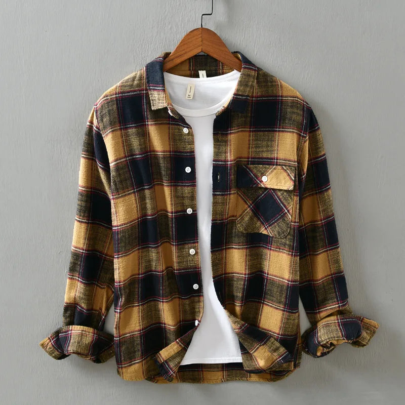 Korean plaid long-sleeve shirt