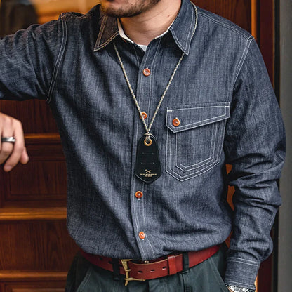 RETRO denim solid long-sleeve shirt