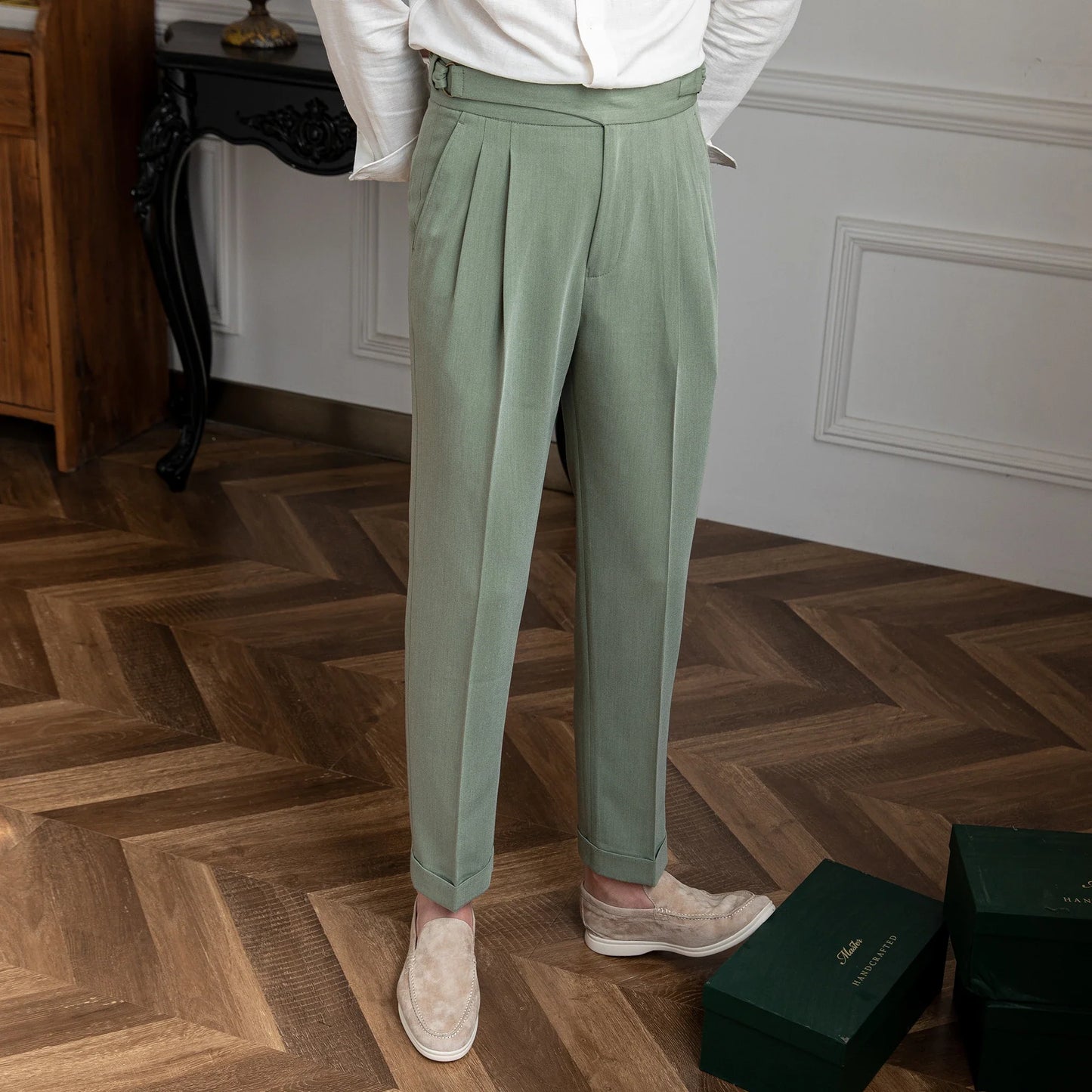 British high-waist trousers