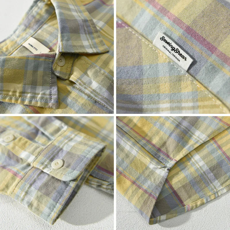 RETRO cotton summer plaid shirt