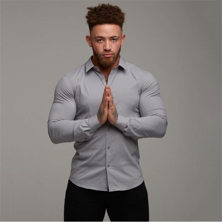 AntoniosClothing Cotton Elastic Long Sleeve Shirt Muscular-Fit