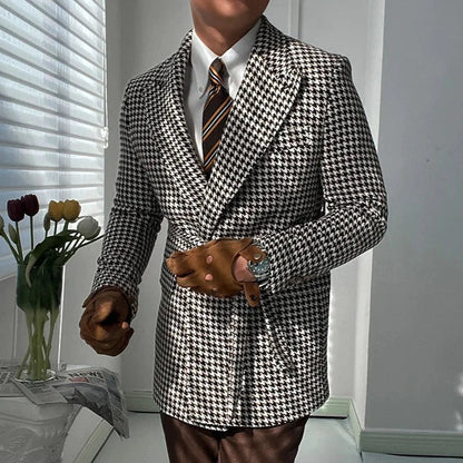 Houndstooth woolen retro suit blazer