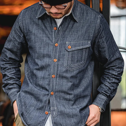 RETRO denim solid long-sleeve shirt