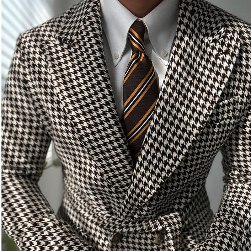 Houndstooth woolen retro suit blazer