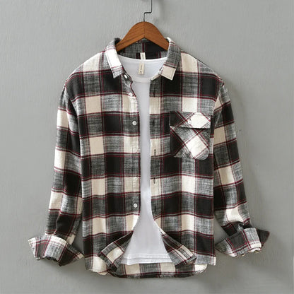 Korean plaid long-sleeve shirt