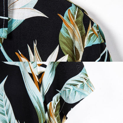 Black Hawaiian Floral Print Short Sleeve Shirt