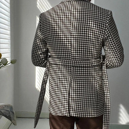 Houndstooth woolen retro suit blazer