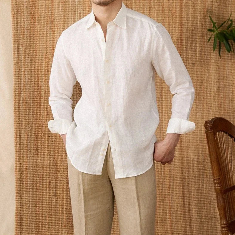 Relaxed fit casual long sleeve shirt linen