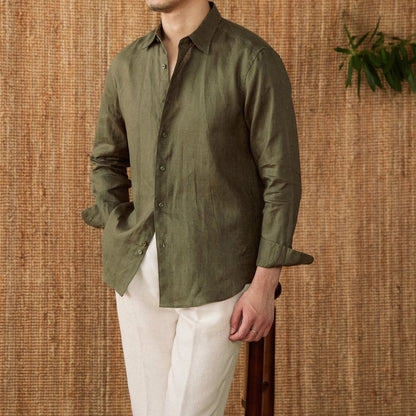 Relaxed fit casual long sleeve shirt linen