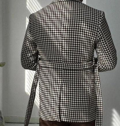 Houndstooth woolen retro suit blazer