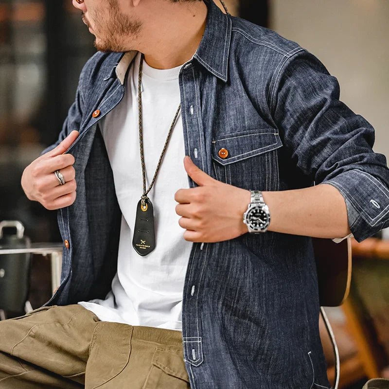 RETRO denim solid long-sleeve shirt