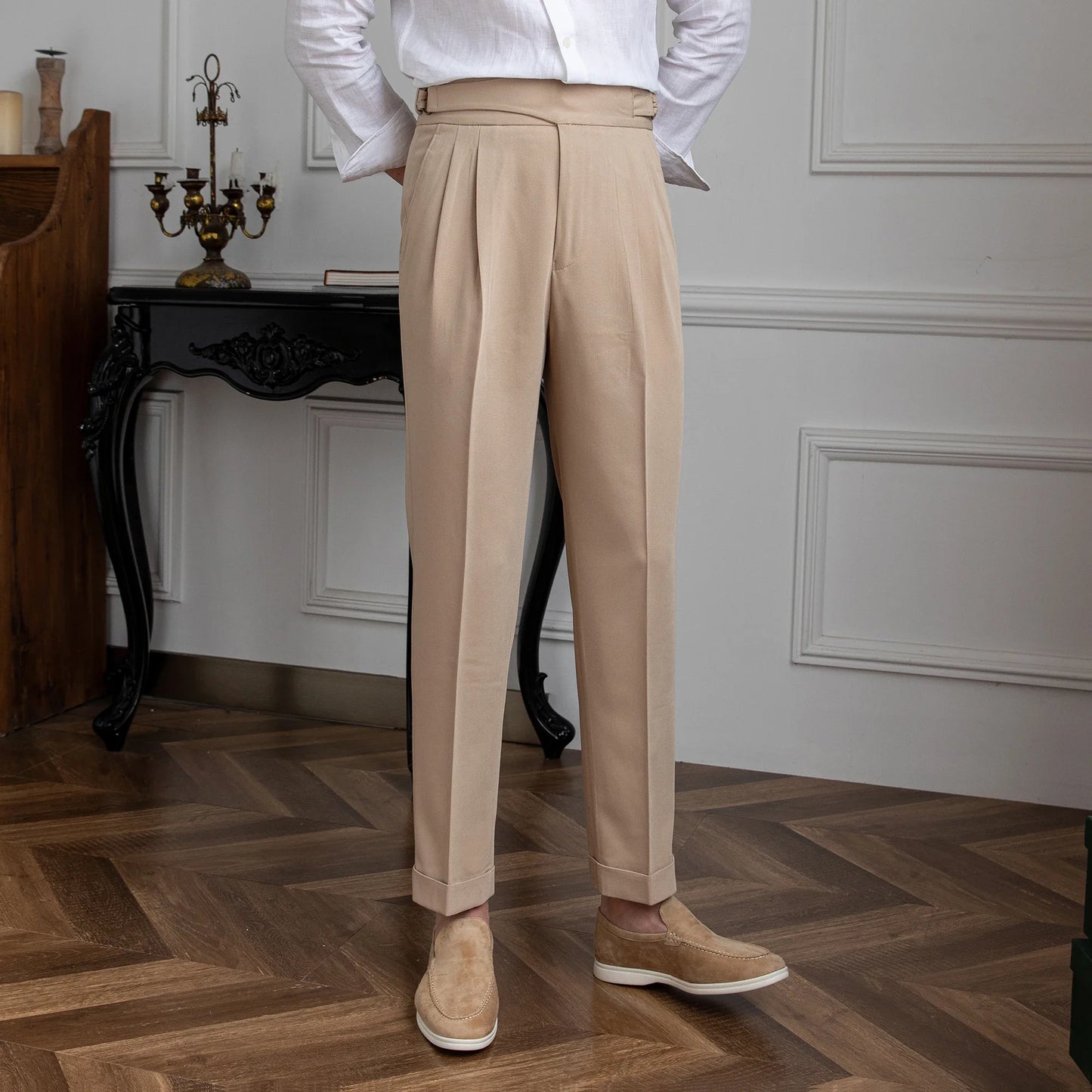 British high-waist trousers