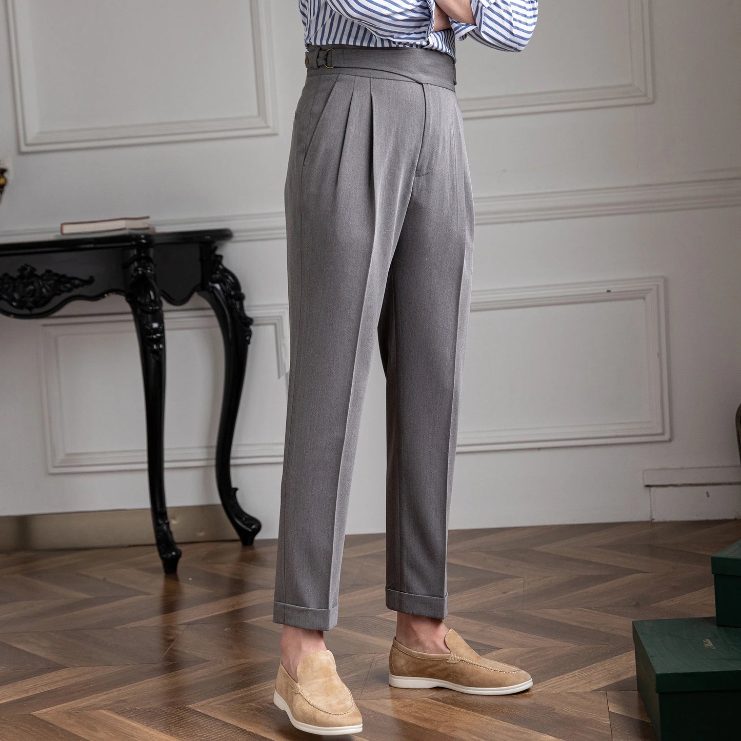 British high-waist trousers