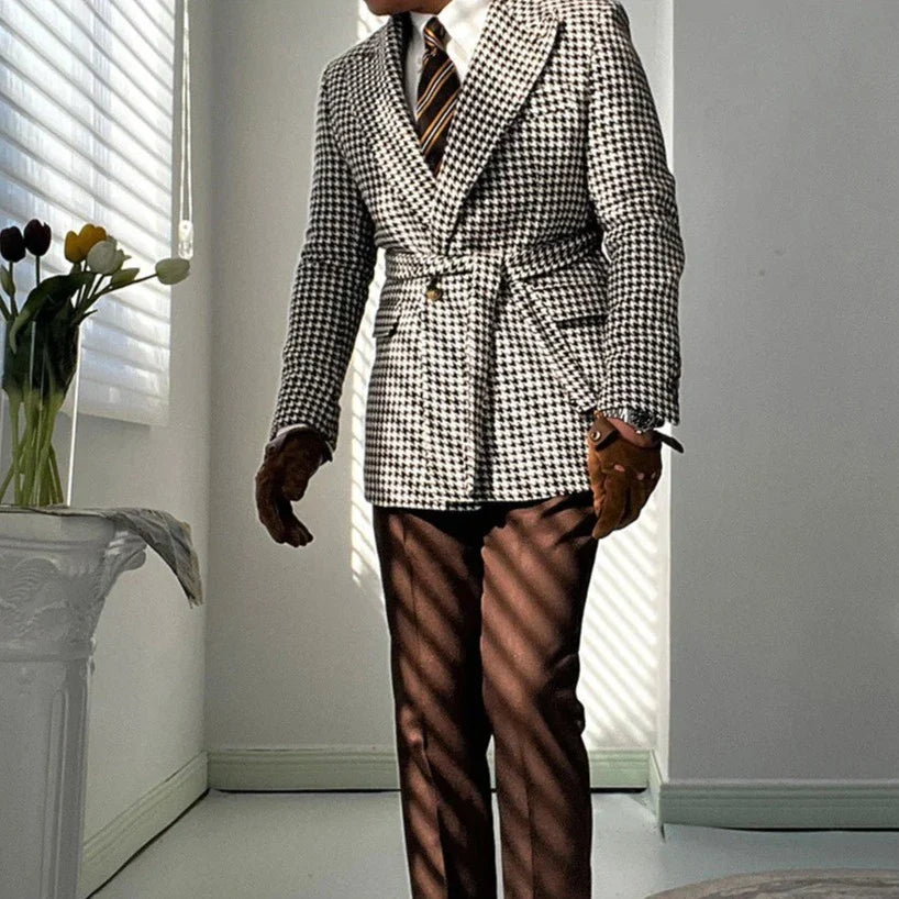 Houndstooth woolen retro suit blazer