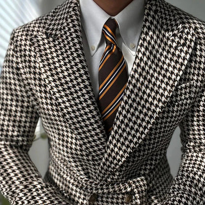 Houndstooth woolen retro suit blazer