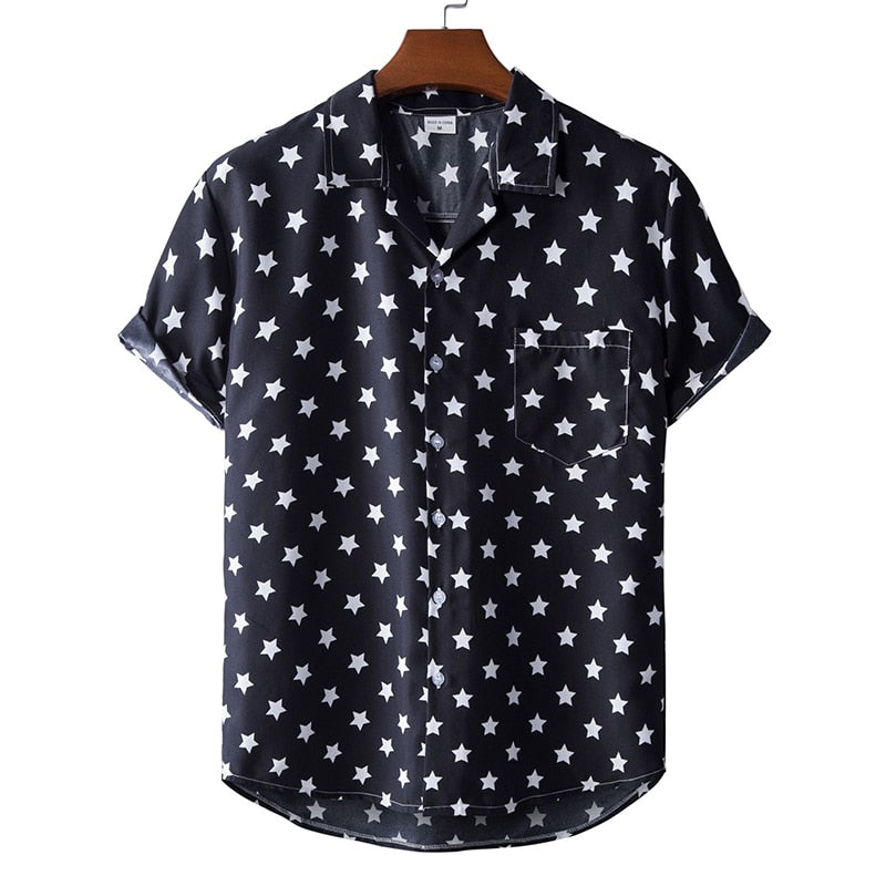 Black Hawaiian Star Print Short Sleeve Shirt