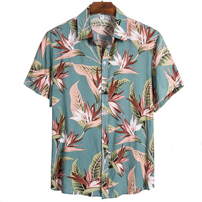 Blue Ocean Hawaiian Floral Print Short Sleeve Shirt