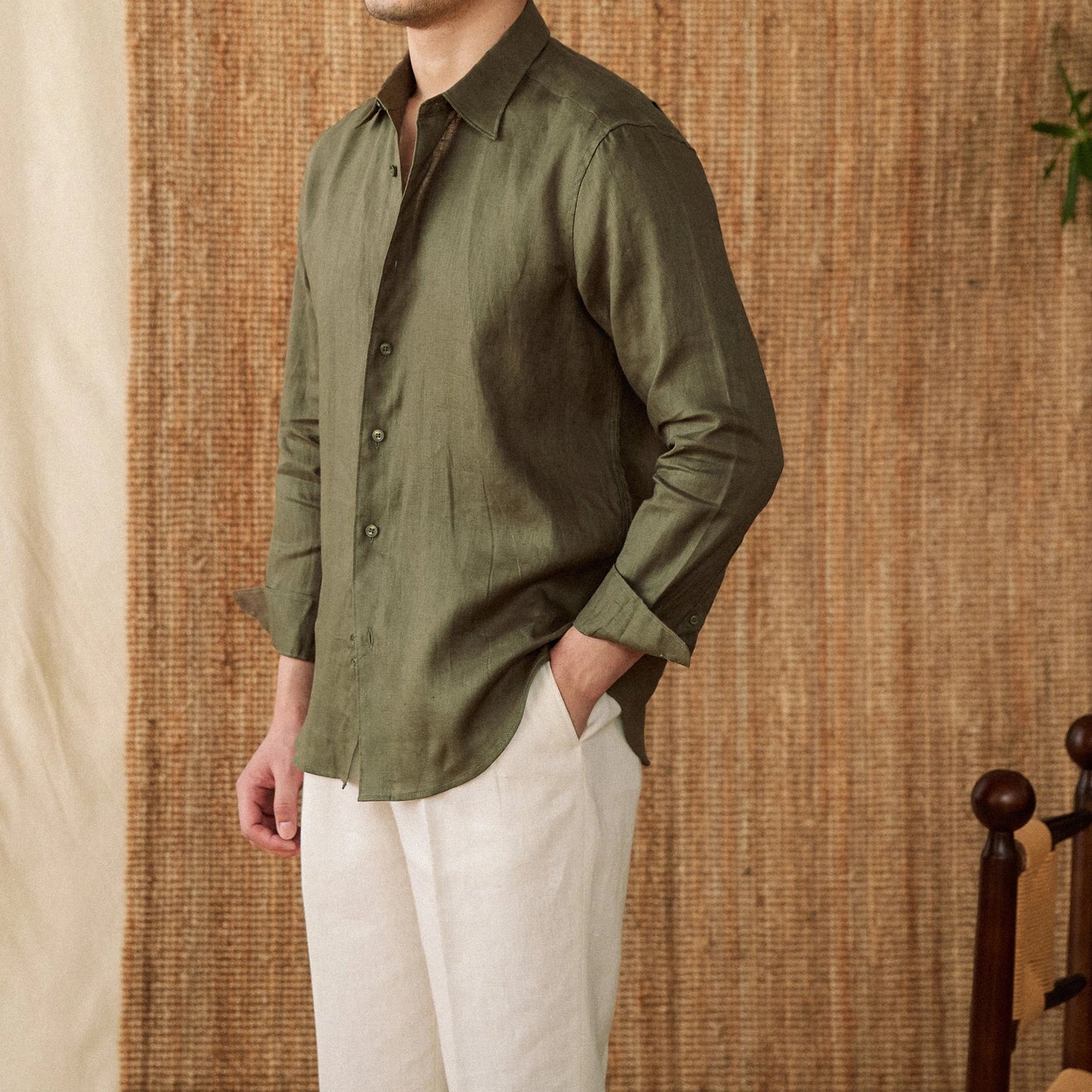 Relaxed fit casual long sleeve shirt linen