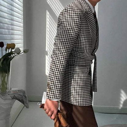 Houndstooth woolen retro suit blazer