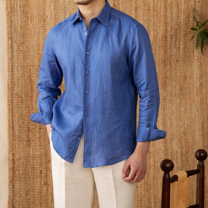 Relaxed fit casual long sleeve shirt linen