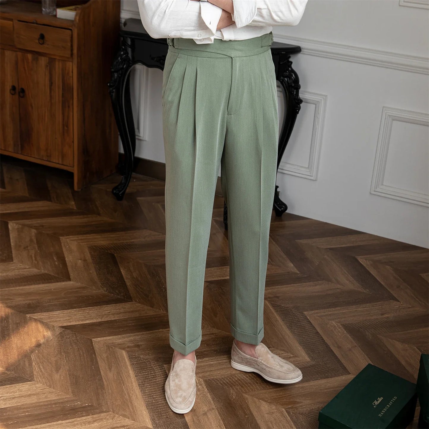 British high-waist trousers