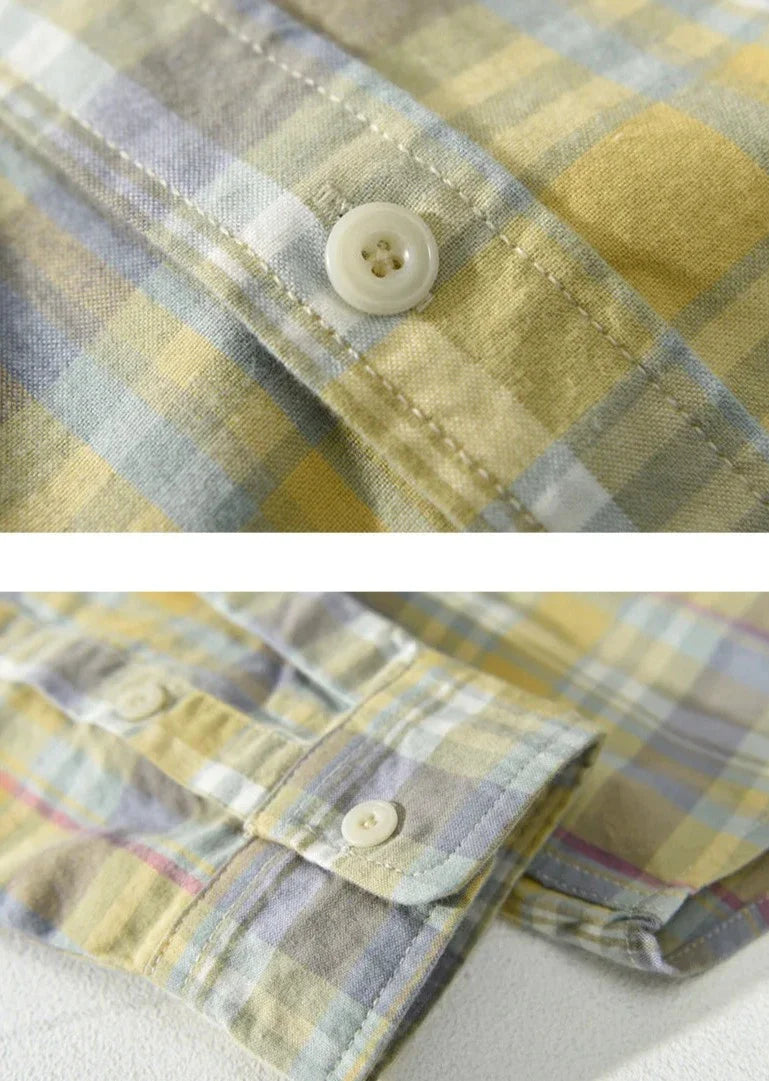 RETRO cotton summer plaid shirt