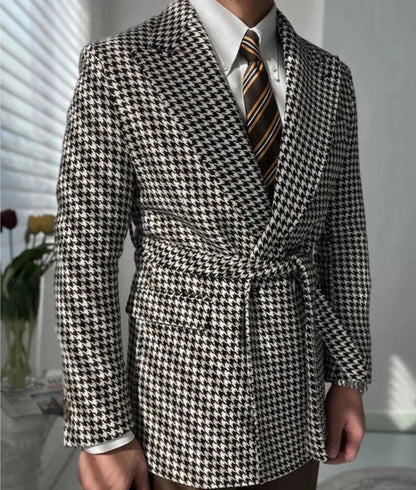 Houndstooth woolen retro suit blazer