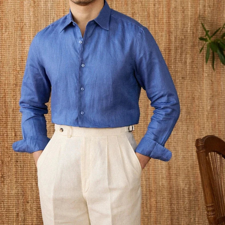 Relaxed fit casual long sleeve shirt linen