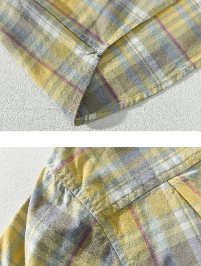 RETRO cotton summer plaid shirt