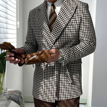 Houndstooth woolen retro suit blazer