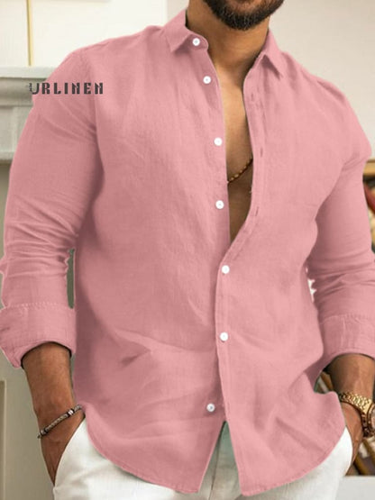 Chemise décontractée manche longue à revers plats 100% coton