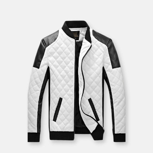 Veste en cuir noir et blanc de motard YML